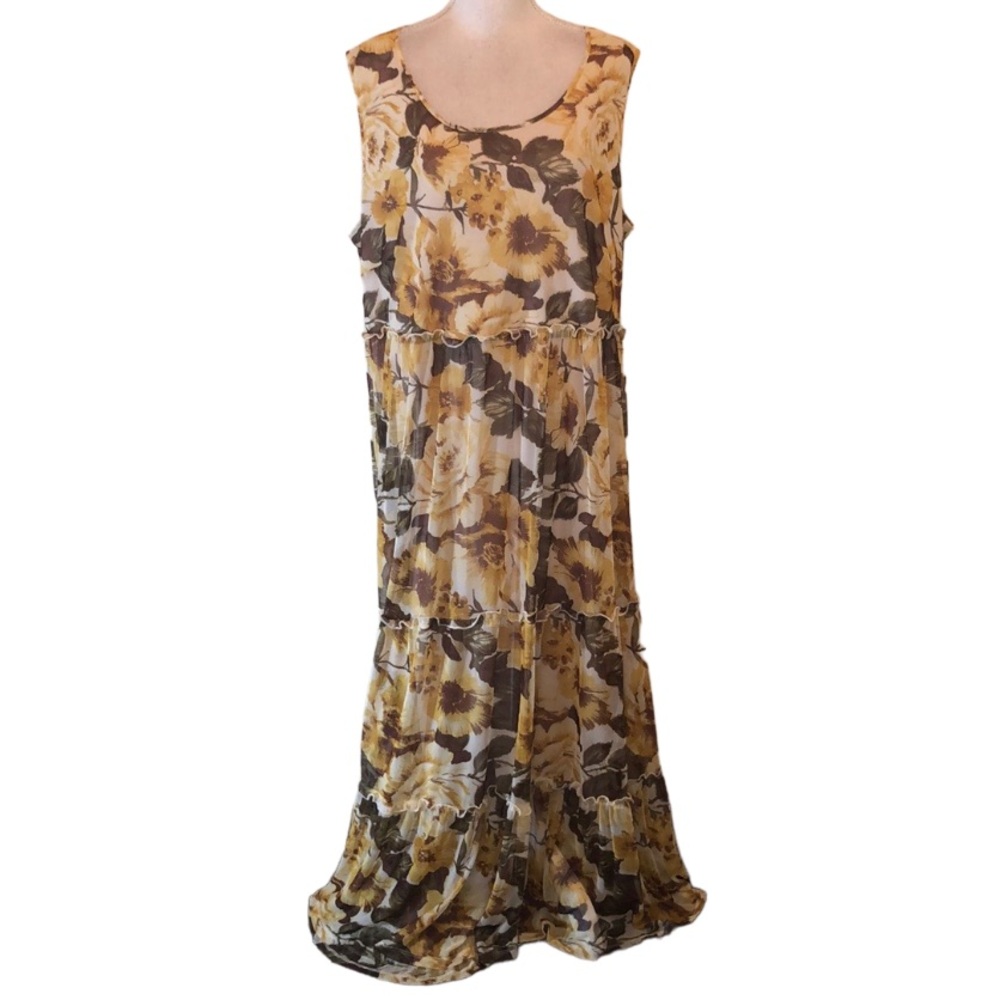 Kate and Lily tiered sleeveless sunflower maxi dress